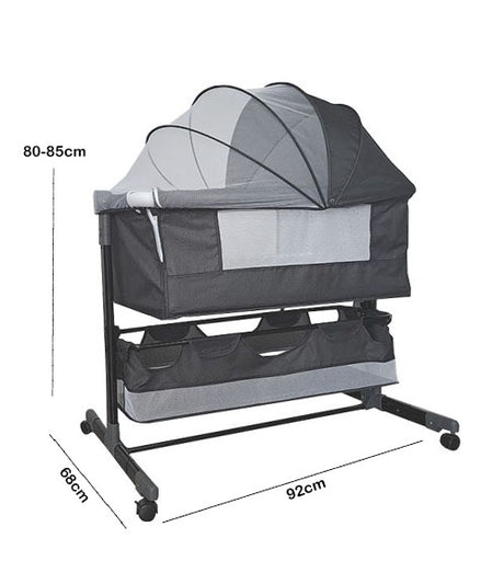 Patut copii co-sleeper pliabil, cu plasa insecte, inaltime ajustabila, pozitie leganat, roti, saltea inclusa, 92x68x80/85 cm