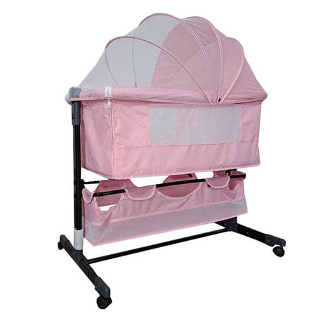 Patut copii co-sleeper pliabil, cu plasa insecte, inaltime ajustabila, pozitie leganat, roti, saltea inclusa, 92x68x80/85 cm