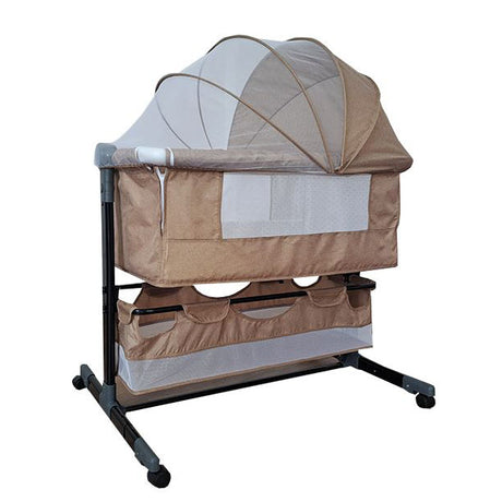 Patut copii co-sleeper pliabil, cu plasa insecte, inaltime ajustabila, pozitie leganat, roti, saltea inclusa, 92x68x80/85 cm