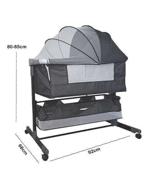 Patut copii co - sleeper pliabil, cu plasa insecte, pozitie leganat, roti, saltea inclusa, 92x68x80/85 cm - BUZ.RO