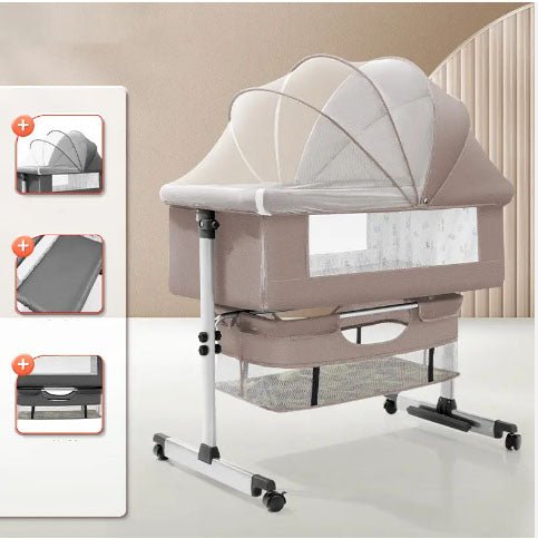 Patut copii co - sleeper pliabil, cu plasa insecte, pozitie leganat, roti, saltea inclusa, 92x68x80/85 cm - BUZ.RO