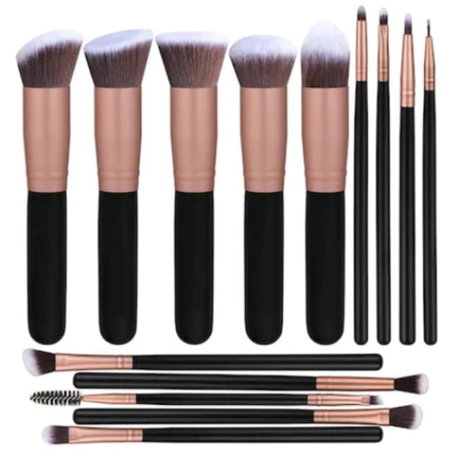 Pensule Machiaj Profesionale – 14 Piese pentru Față, Ochi și Buze, Peri Moi, Ergonomice - BUZ.RO