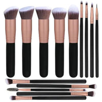 Pensule Machiaj Profesionale – 14 Piese pentru Față, Ochi și Buze, Peri Moi, Ergonomice