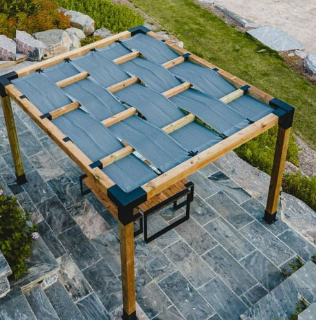 Pergola de gradina din lemn /Pavilion/Foisor 3x4m cu set de dinning masa si 2 banci, lemn cu conectori metalici - BUZ.RO