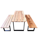 Pergola de gradina din lemn /Pavilion/Foisor 3x4m cu set de dinning masa si 2 banci, lemn cu conectori metalici - BUZ.RO
