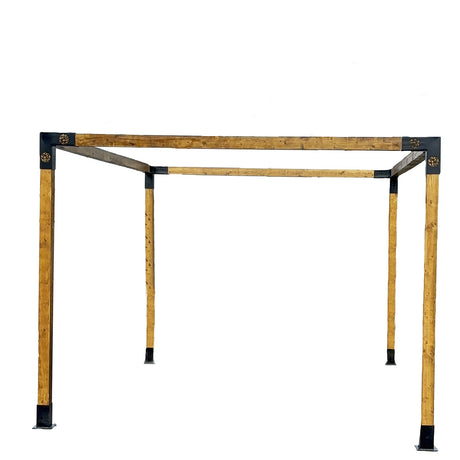 Pergola de gradina din lemn /Pavilion/Foisor 3x4m cu set de dinning masa si 2 banci, lemn cu conectori metalici - BUZ.RO