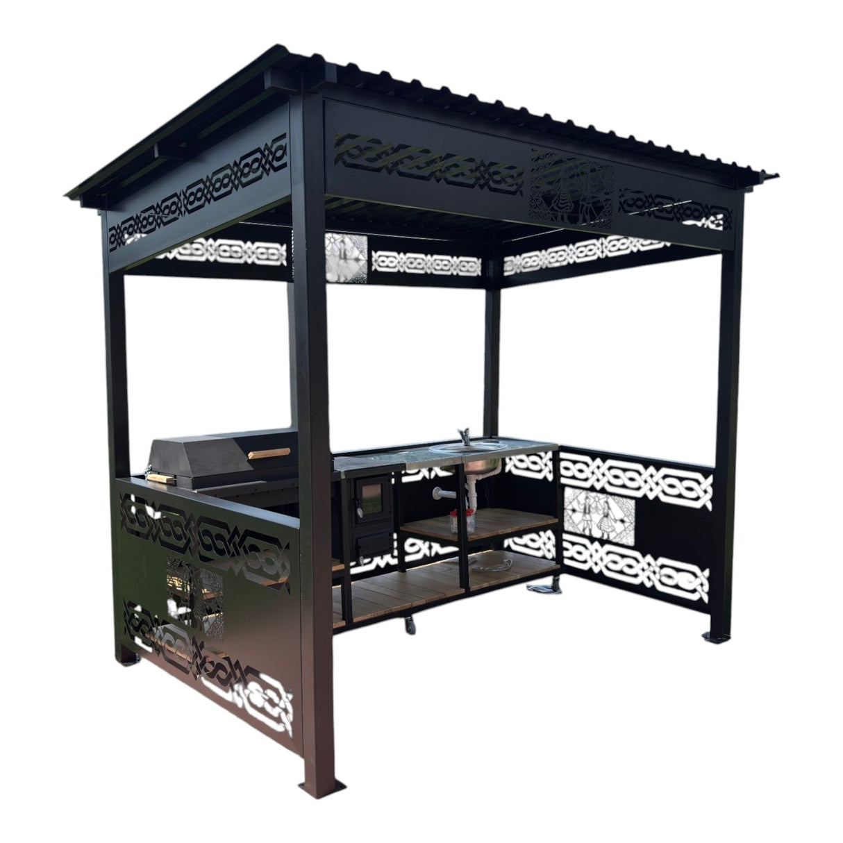 Pergola| foisor| Ansamblu de gatit modular|bucatarie de gradina| gratar gardina carbuni| plita| sobita| blat inox| chiuveta - BUZ.RO