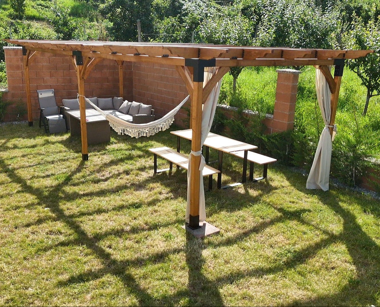 Pergola foisor pavilion lemn pentru gradina sau curte, conectori metalici, umbrar curte - BUZ.RO