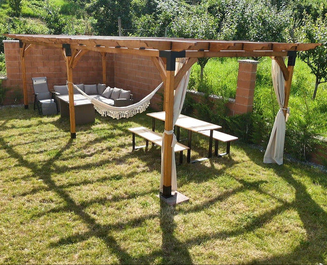 Pergola foisor pavilion lemn pentru gradina sau curte, conectori metalici, umbrar curte - BUZ.RO