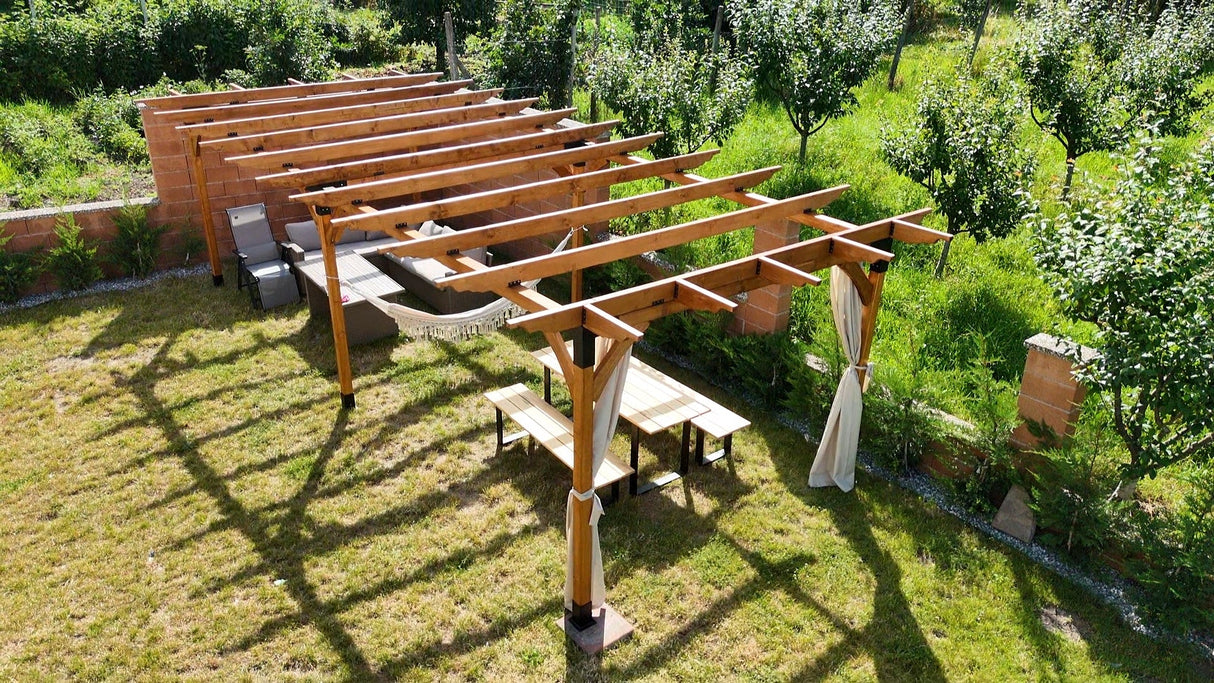 Pergola foisor pavilion lemn pentru gradina sau curte, conectori metalici, umbrar curte - BUZ.RO