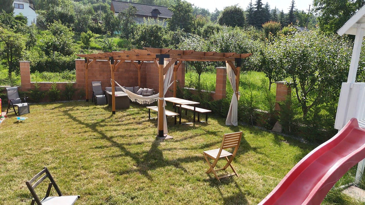 Pergola foisor pavilion lemn pentru gradina sau curte, conectori metalici, umbrar curte - BUZ.RO