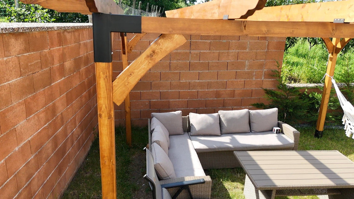 Pergola foisor pavilion lemn pentru gradina sau curte, conectori metalici, umbrar curte - BUZ.RO