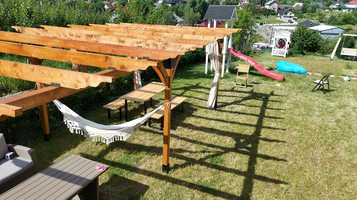 Pergola foisor pavilion lemn pentru gradina sau curte, conectori metalici, umbrar curte - BUZ.RO