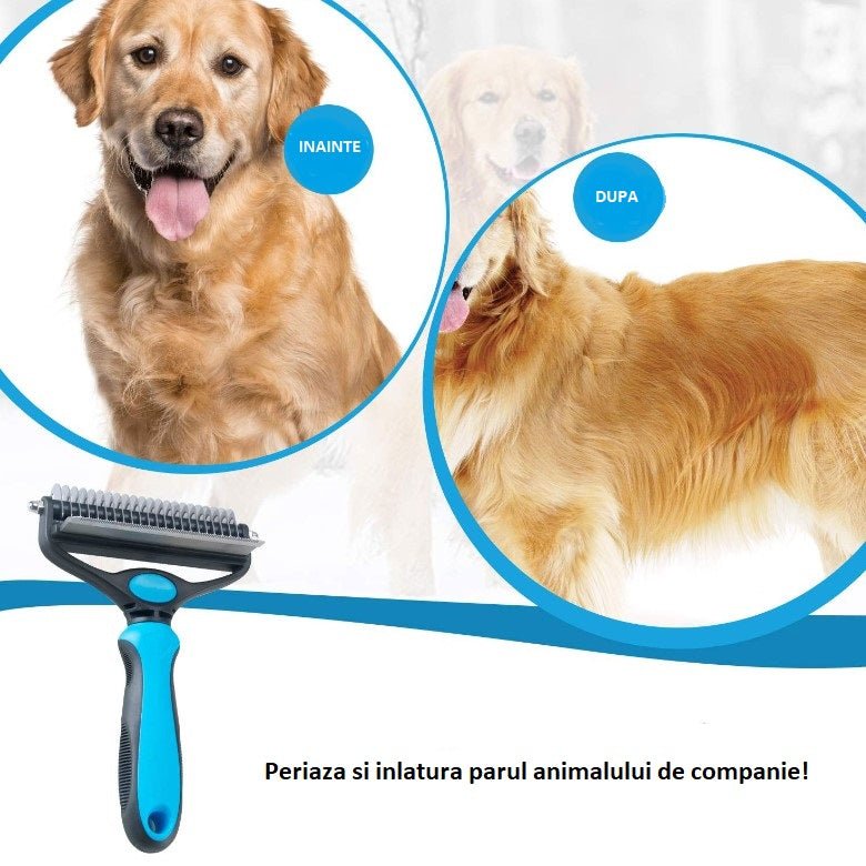 Perie animale cu trimmer pentru tuns par scurt, lung, anti naparlire, descalcire blana, M, buz - BUZ.RO