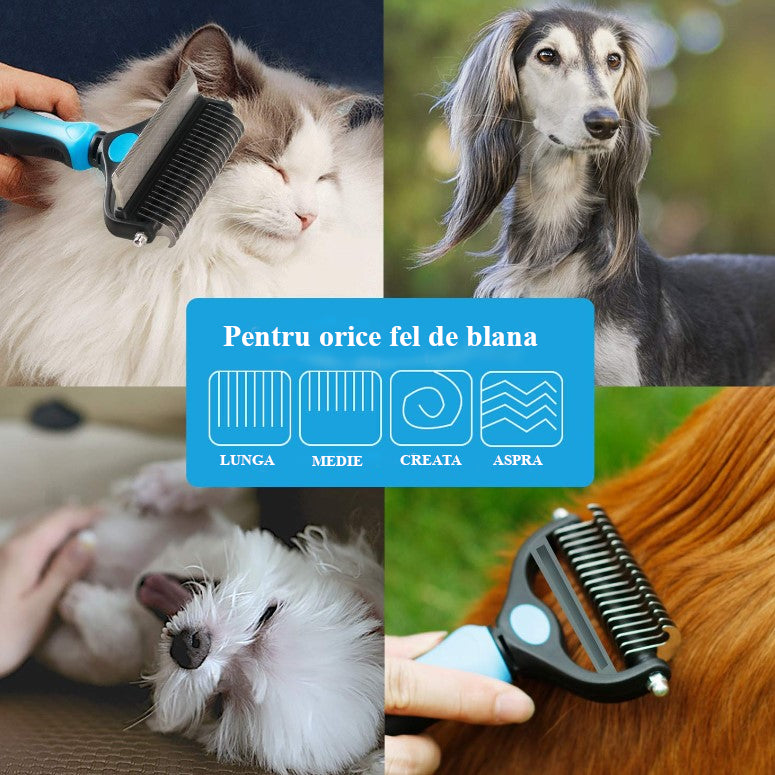 Perie animale cu trimmer pentru tuns par scurt, lung, anti naparlire, descalcire blana, M, buz