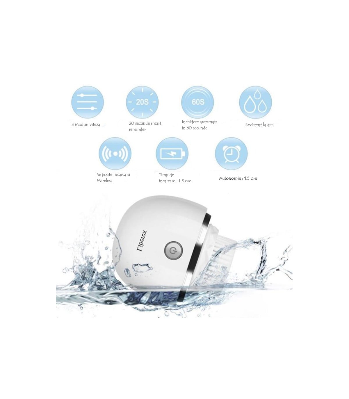 Perie Curățare Facială Liberex – Tehnologie Sonică, 3 Viteze, Capete Interschimbabile, Reîncărcare Wireless - BUZ.RO