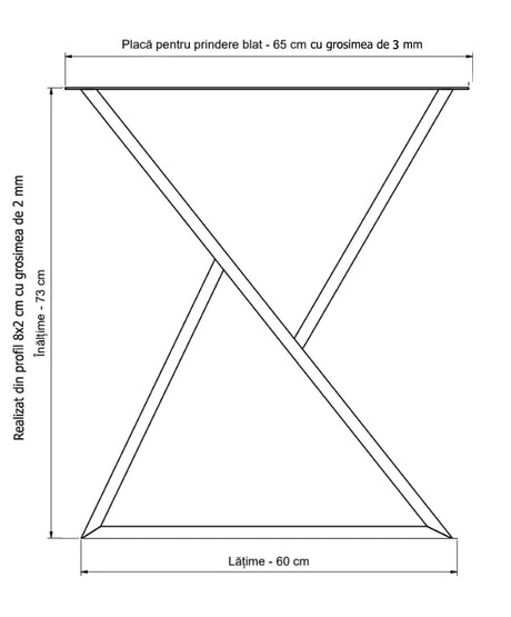 Picioare metalice masa, set metal, 2 bucati, mobilier dining, 65x8x73 cm