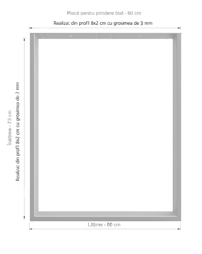 Picioare metalice masa, set metal, 2 bucati, mobilier dining, 60 x 8 cm x 73 cm