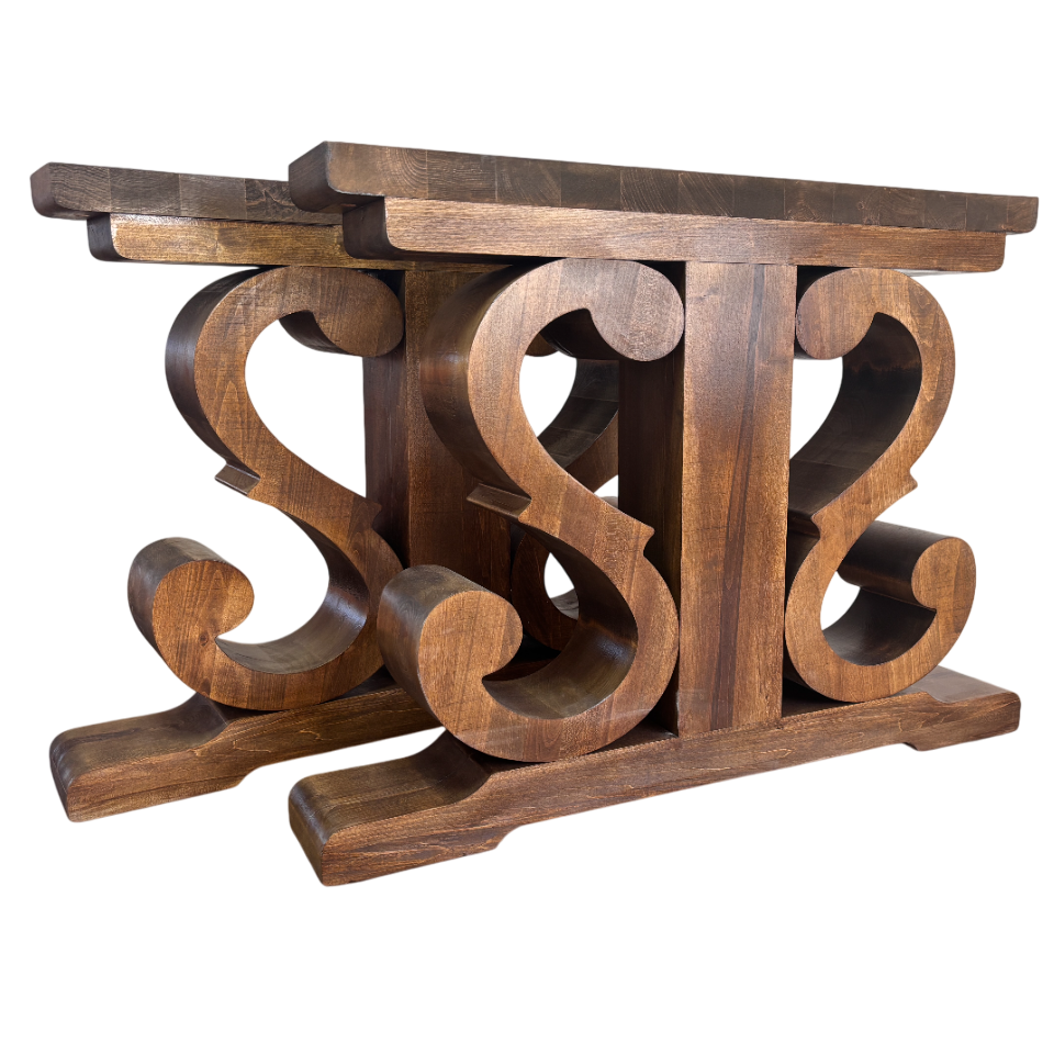 Picioare masa lemn, set 2 bucati, mobilier dining, model rustic, tei,  92x 71 cm