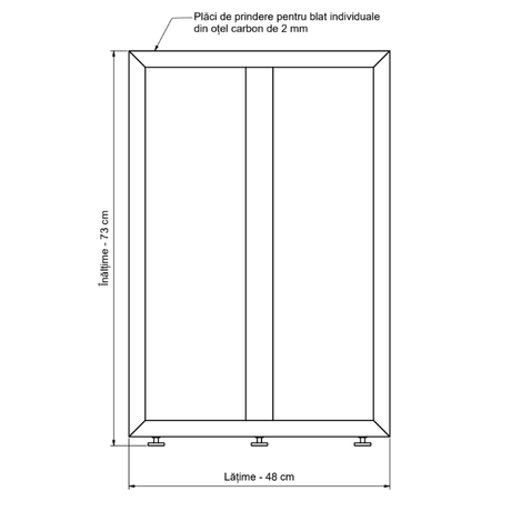 Picioare metalice masa, set metal, 2 bucati, mobilier dining, 48x 5 x 73 cm NEGRU - BUZ.RO