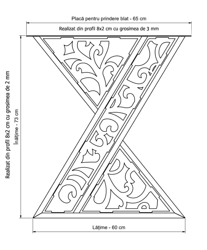 Picioare metalice masa, set metal, 2 bucati, mobilier dining, 65 cm x8 cm x73 cm - BUZ.RO