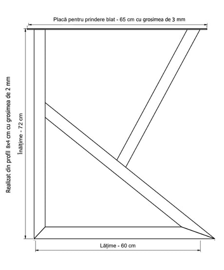 Picioare metalice masa, set metal, 2 bucati, mobilier dining, 65x8x72 cm, negre - BUZ.RO