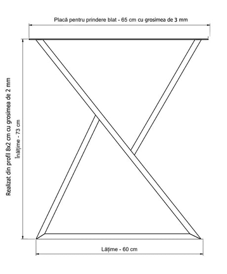 Picioare metalice masa, set metal, 2 bucati, mobilier dining, 65x8x73 cm - BUZ.RO