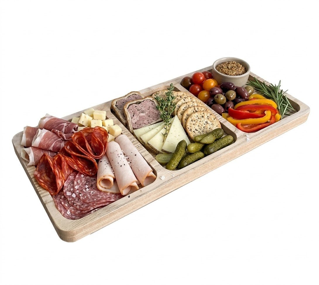 Platou Servire Frasin | 3 Compartimente | 45x21x2cm | Lemn Masiv | Ulei Natural - BUZ.RO