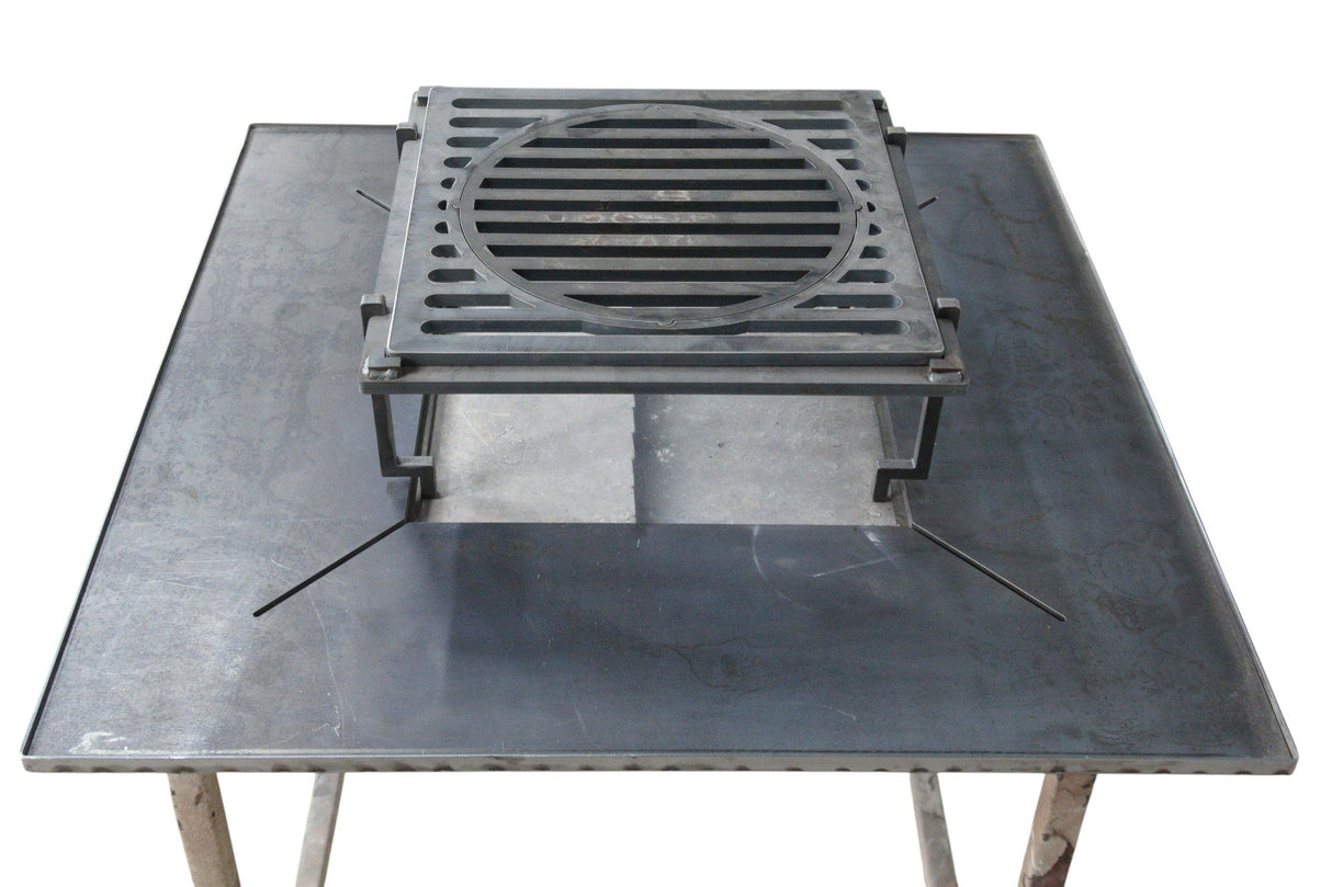 Plita gratar cu focar,grill si suport ceaun sau disc, Firepit, incorporabil, 95x95 cm - BUZ.RO
