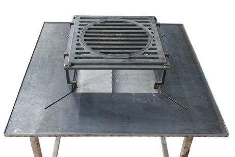 Plita gratar cu focar,grill si suport ceaun sau disc, Firepit, incorporabil, 95x95 cm - BUZ.RO