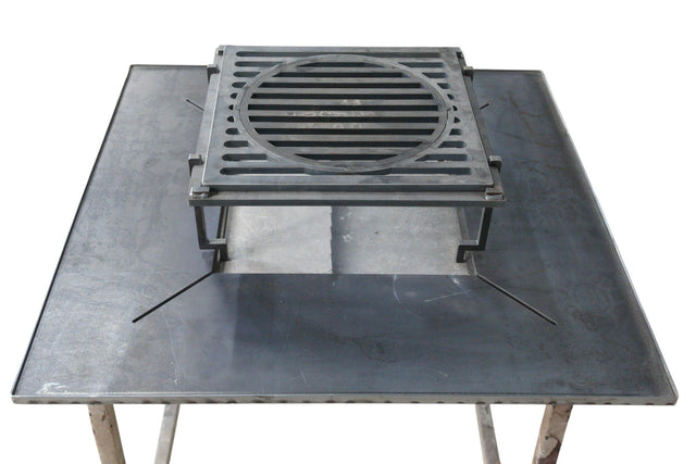 Plita gratar cu focar,grill si suport ceaun sau disc, Firepit, incorporabil, 95x95 cm - BUZ.RO