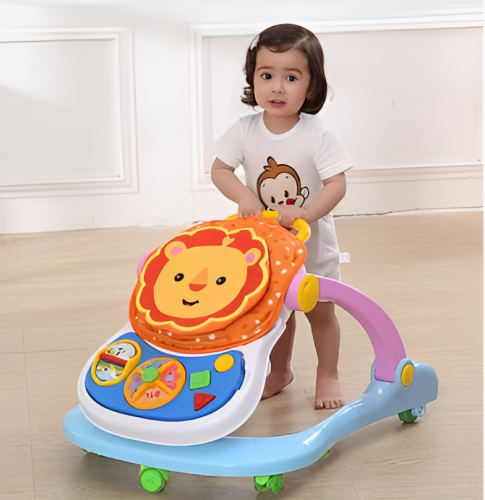 Premergator cu antepremergator 4 in 1 convertibil, centru de activitati cu lumini si sunete, cu jucarii detasabile, maner, 0-36 luni, leu, multicolor