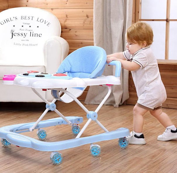 Premergator pentru bebe, cu centru activitati, muzica, lumini, reglabil, cu husa, albastru - BUZ.RO