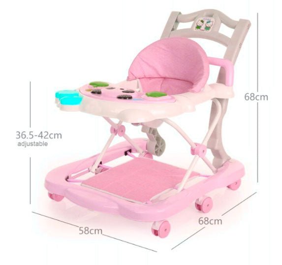 Premergator pentru bebe, cu centru activitati, muzica, lumini, reglabil, cu husa, roz - BUZ.RO