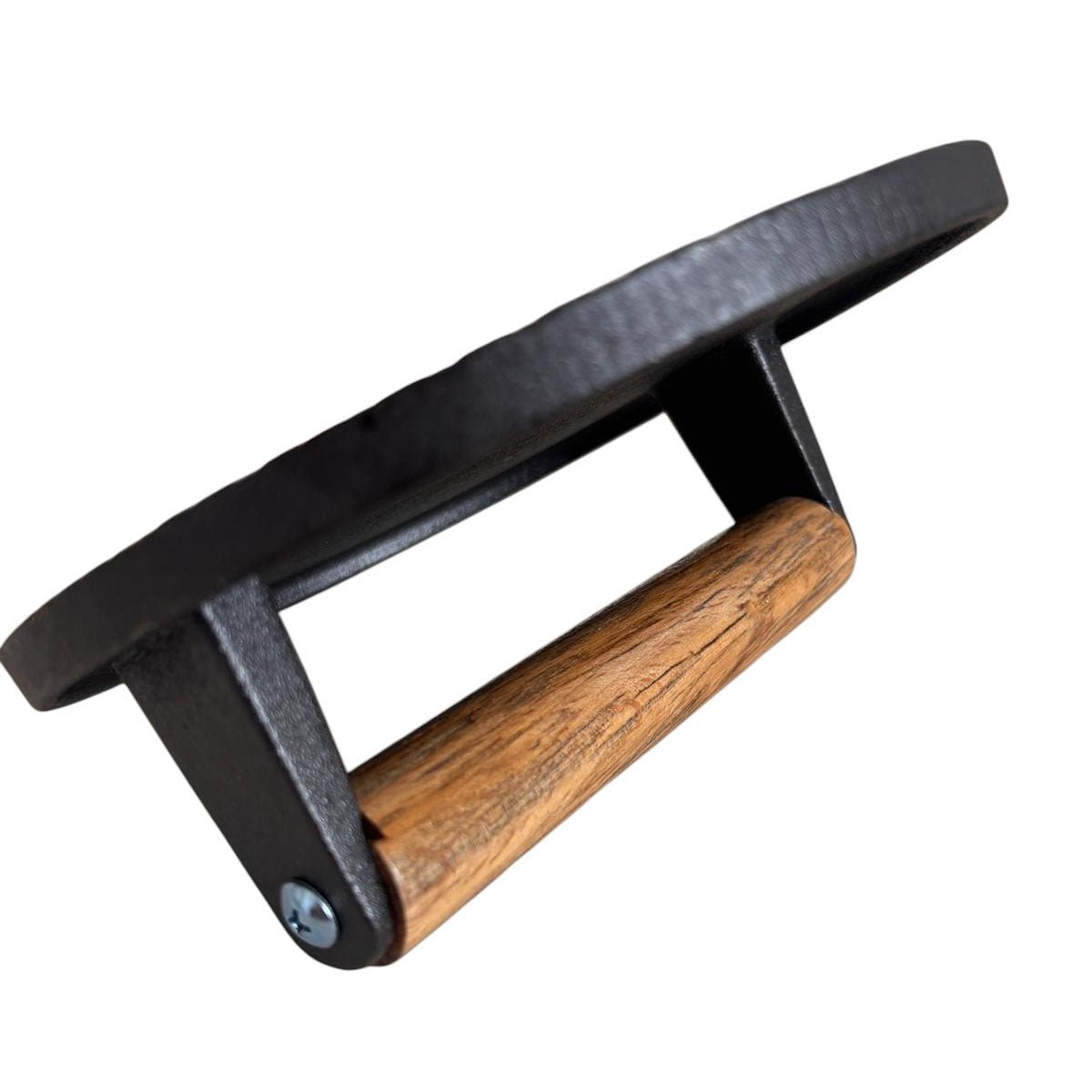 Presa fonta burgeri| carne|gratar| 17.8 cm| Maner lemn Negru - Maro - BUZ.RO