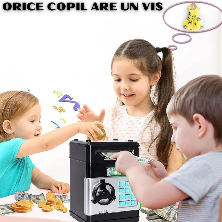Pusculita, jucarie interactiva tip seif pentru copii albastru