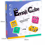 Puzzle interactiv si educativ, cub din lemn, 6in1, blocuri de constructii, carti de joc, pentru copii, cu 6 laturi, expresii emoji, montessori