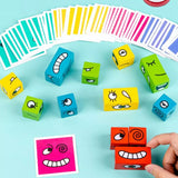 Puzzle interactiv si educativ, cub din lemn, 6in1, blocuri de constructii, carti de joc, pentru copii, cu 6 laturi, expresii emoji, montessori