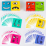 Puzzle interactiv si educativ, cub din lemn, 6in1, blocuri de constructii, carti de joc, pentru copii, cu 6 laturi, expresii emoji, montessori