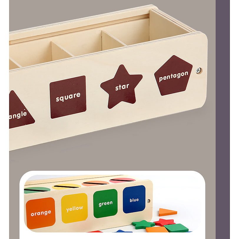 Puzzle Montessori potrivire forme si culori, 35 piese din lemn natural eco, 5 coloane de sortare a culorilor - BUZ.RO