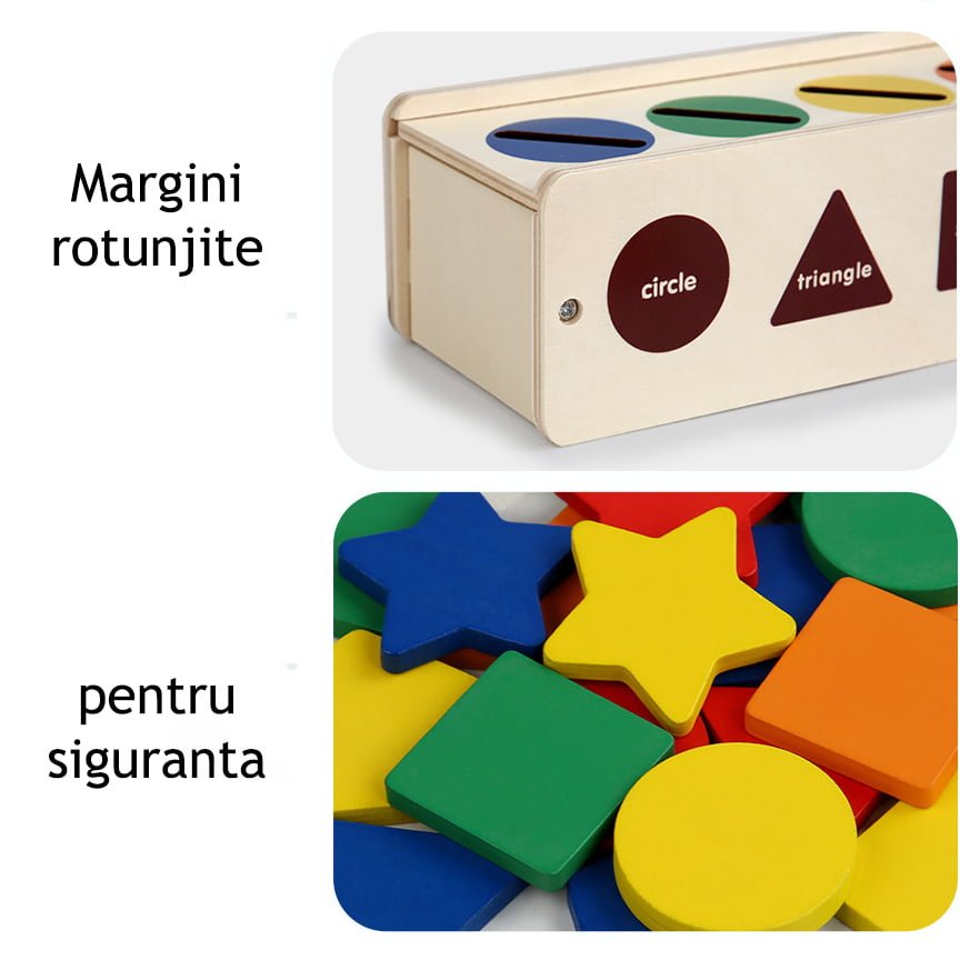 Puzzle Montessori potrivire forme si culori, 35 piese din lemn natural eco, 5 coloane de sortare a culorilor - BUZ.RO
