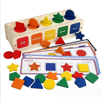 Puzzle Montessori potrivire forme si culori, 35 piese din lemn natural eco, 5 coloane de sortare a culorilor