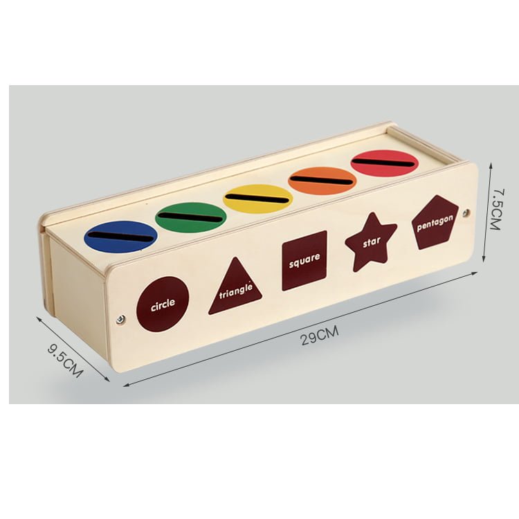 Puzzle Montessori potrivire forme si culori, 35 piese din lemn natural eco, 5 coloane de sortare a culorilor - BUZ.RO