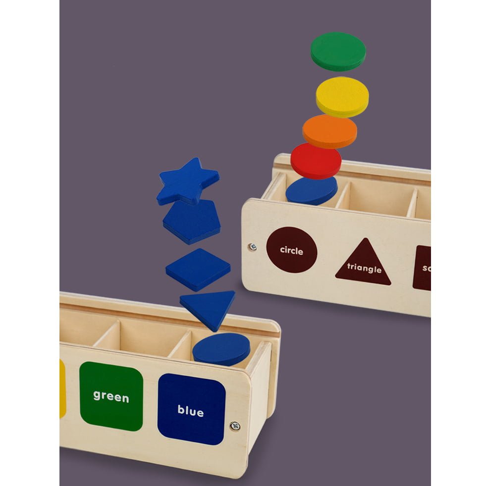 Puzzle Montessori potrivire forme si culori, 35 piese din lemn natural eco, 5 coloane de sortare a culorilor - BUZ.RO