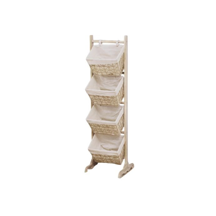 Raft de depozitare, lemn, multifunctional, 4 cosuri detasabile cu husa