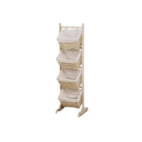 Raft de depozitare, lemn, multifunctional, 4 cosuri detasabile cu husa