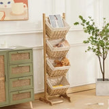 Raft de depozitare, lemn, multifunctional, 4 cosuri detasabile cu husa