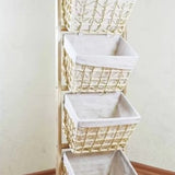 Raft de depozitare, lemn, multifunctional, 4 cosuri detasabile cu husa