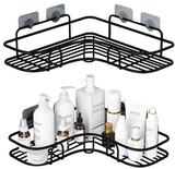 Raft de dus tip etajera colt organizator baie, din otel inoxidabil, set 2 buc, negru