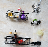 Raft de dus tip etajera colt organizator baie, din otel inoxidabil, set 2 buc, negru